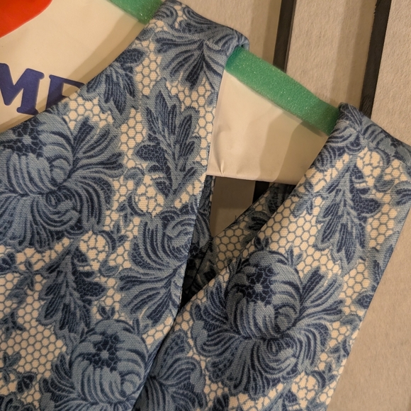 Danny & Nicole Blue Floral Ombre Midi Dress on Cream - Picture 3 of 5